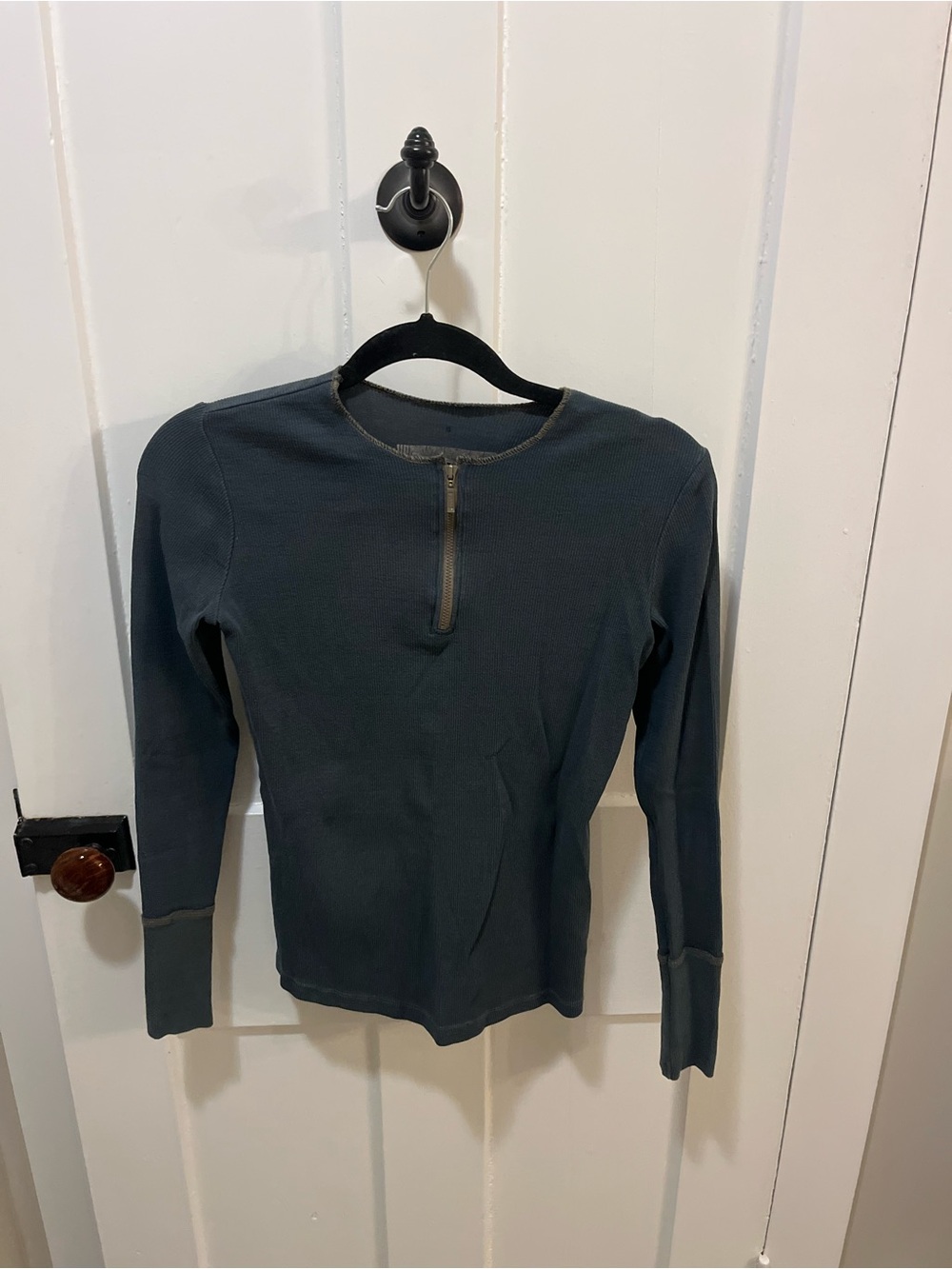 Y2K POINT 1/4 ZIP CREW blue Gray Long Sleeve Tee Small